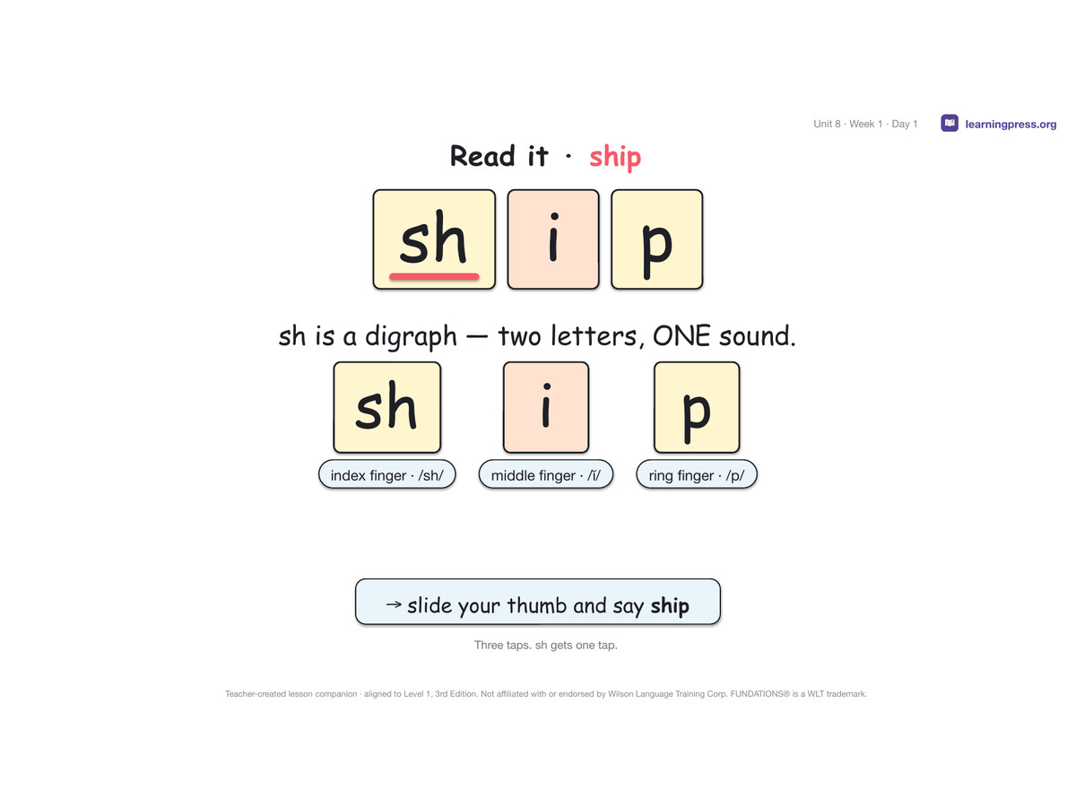 Preview page 1 of Fundations Level 1 Unit 8 Lesson Slides – 3rd Edition Aligned