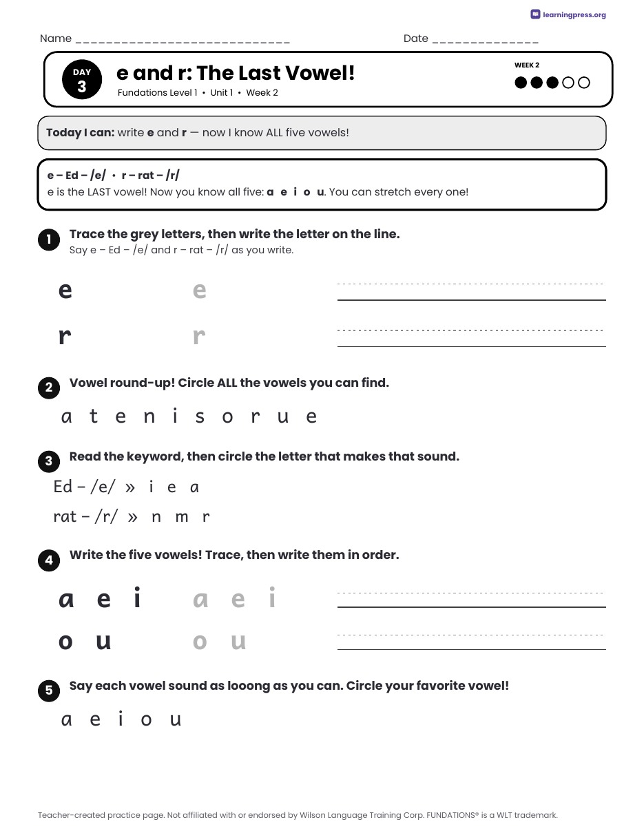 Preview page 1 of Fundations Level 1 — Complete Level Bundle (Units 1–14)
