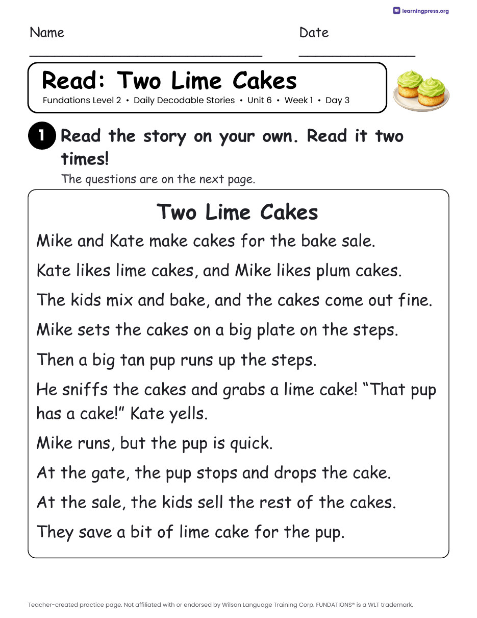 Preview page 2 of Fundations Level 2 Unit 6 Daily Decodable Stories