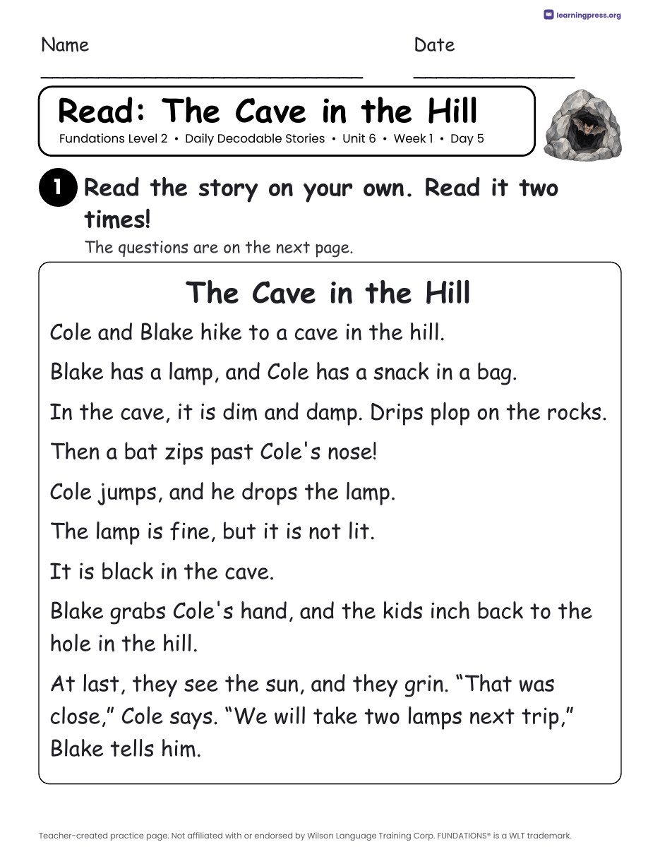 Preview page 3 of Fundations Level 2 Unit 6 Daily Decodable Stories