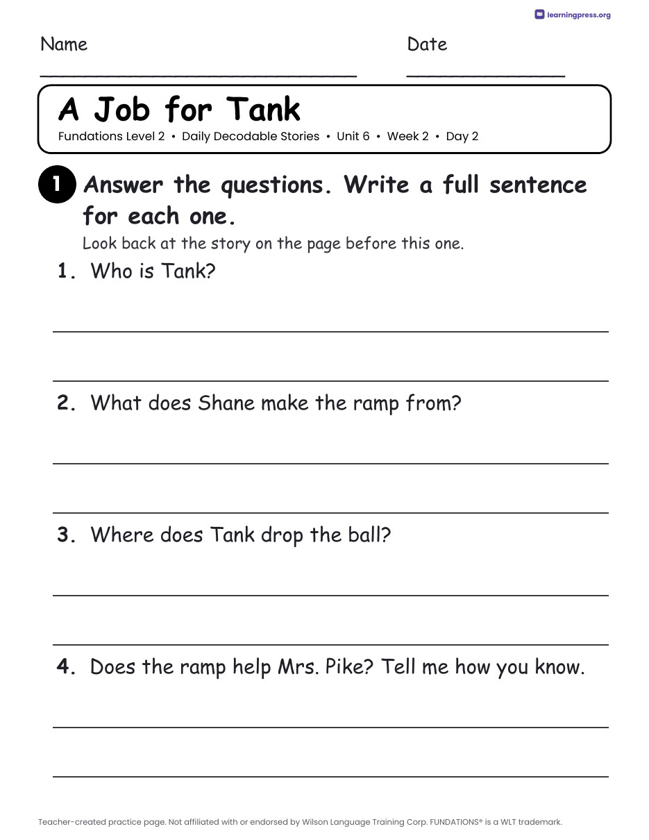 Preview page 4 of Fundations Level 2 Unit 6 Daily Decodable Stories