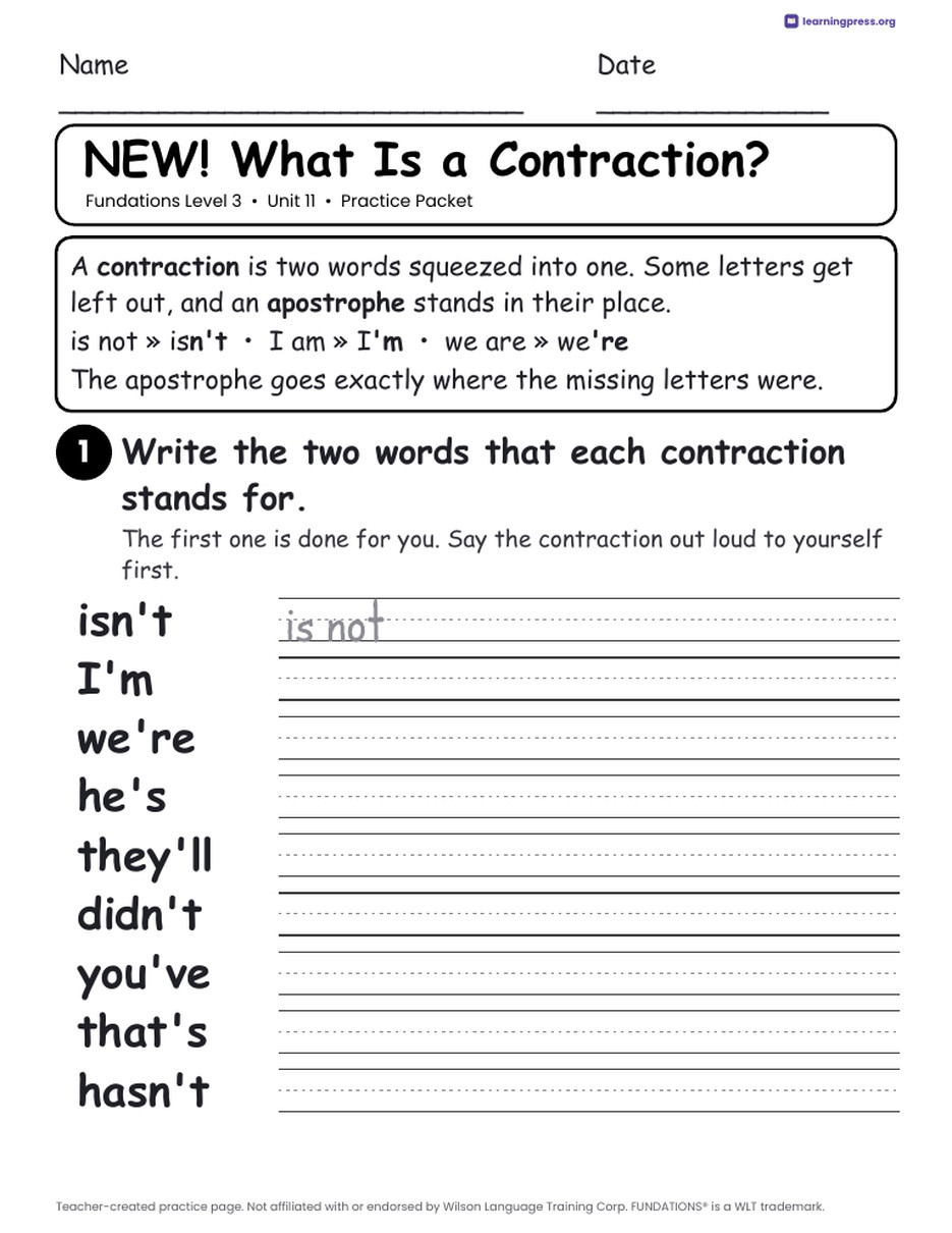 Preview page 1 of Fundations Level 3 Unit 11 Practice Packet