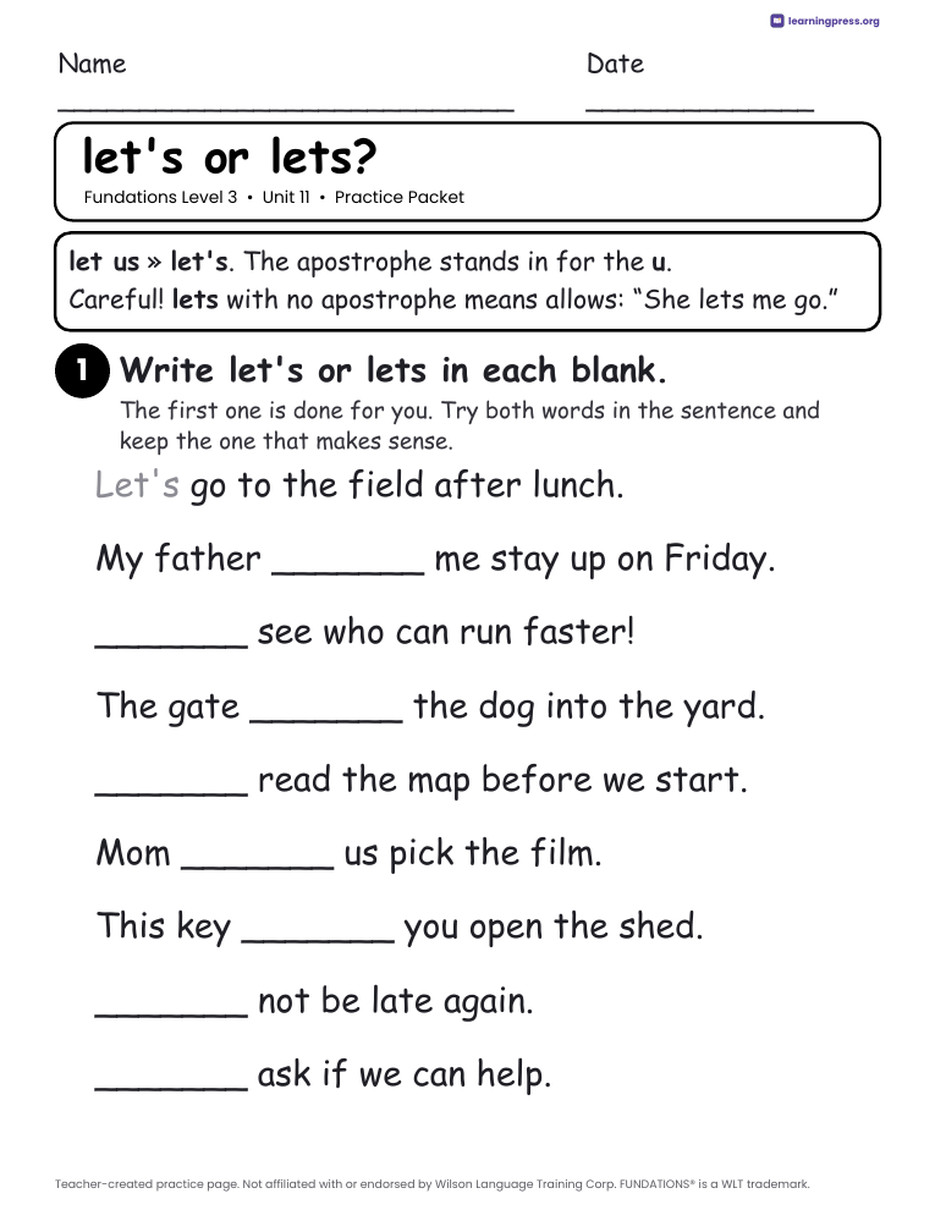 Preview page 2 of Fundations Level 3 Unit 11 Practice Packet