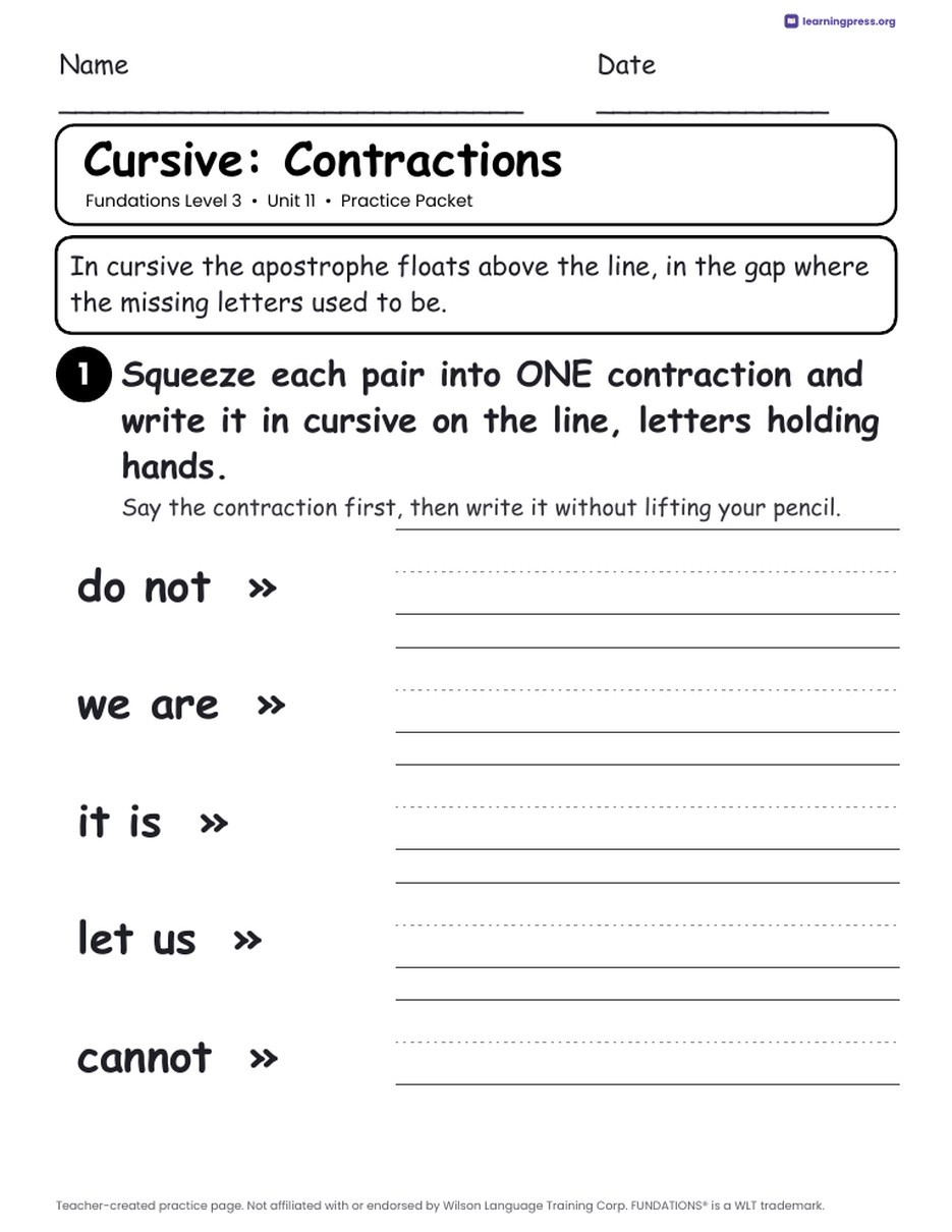 Preview page 3 of Fundations Level 3 Unit 11 Practice Packet