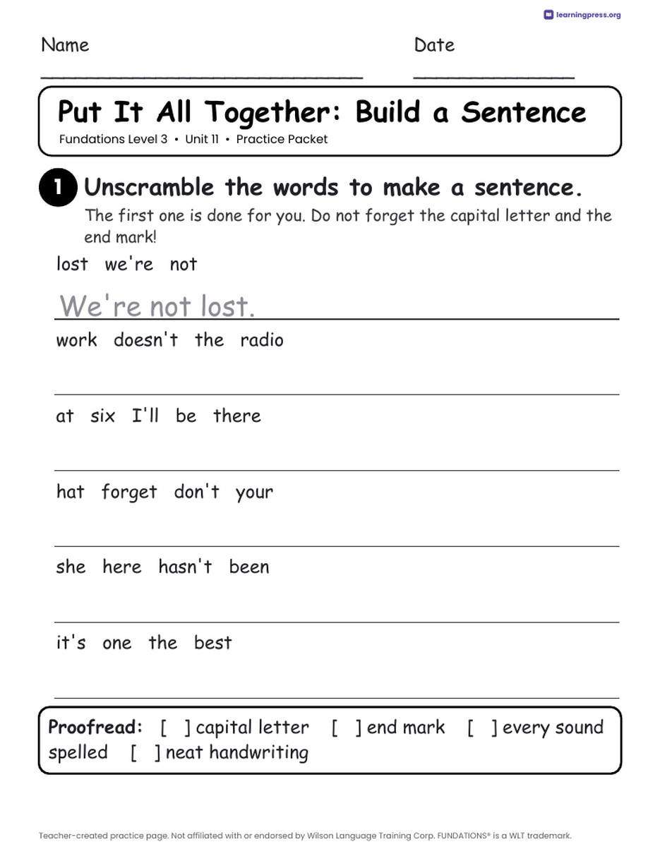 Preview page 4 of Fundations Level 3 Unit 11 Practice Packet