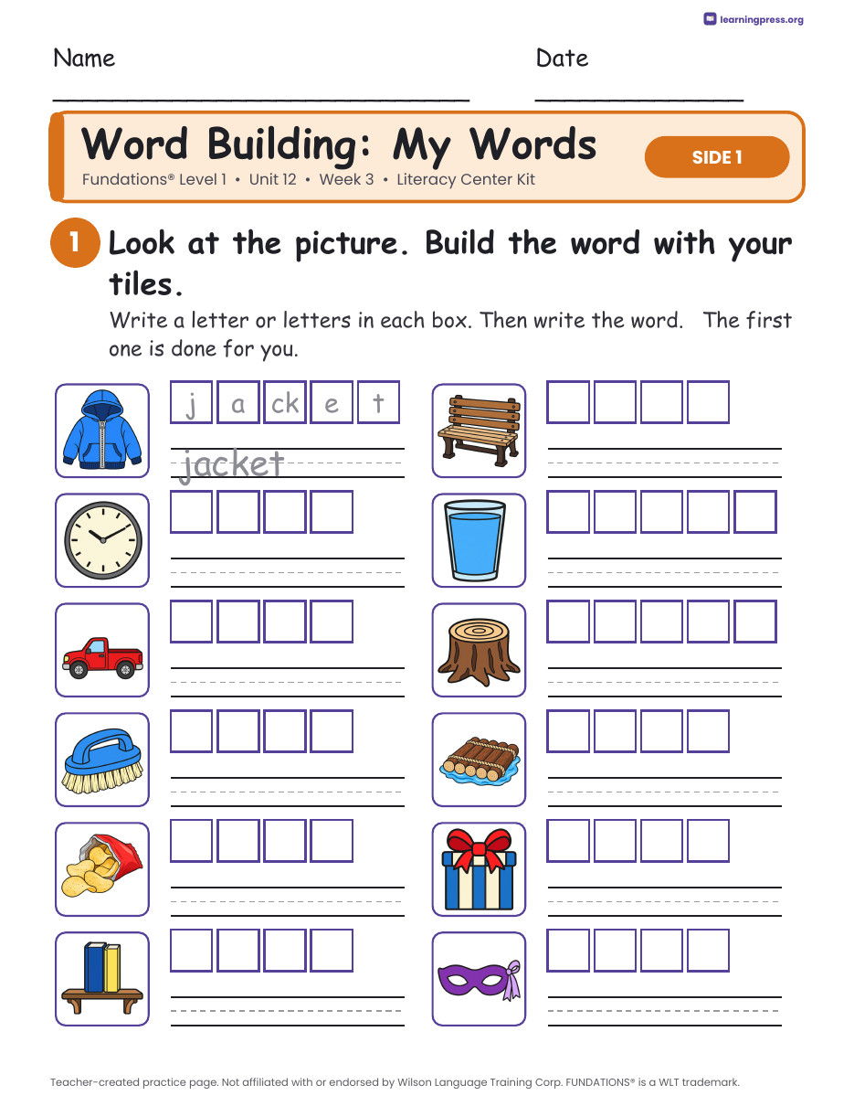 Preview page 2 of Fundations Level 1 Unit 12 Week 3 Literacy Center Kit