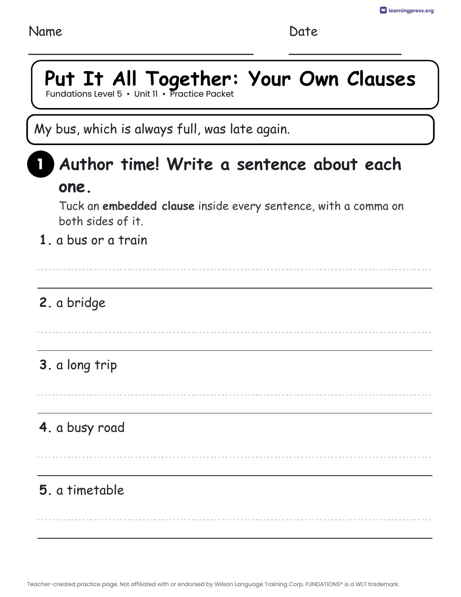 Preview page 4 of Fundations Level 5 Unit 11 Practice Packet