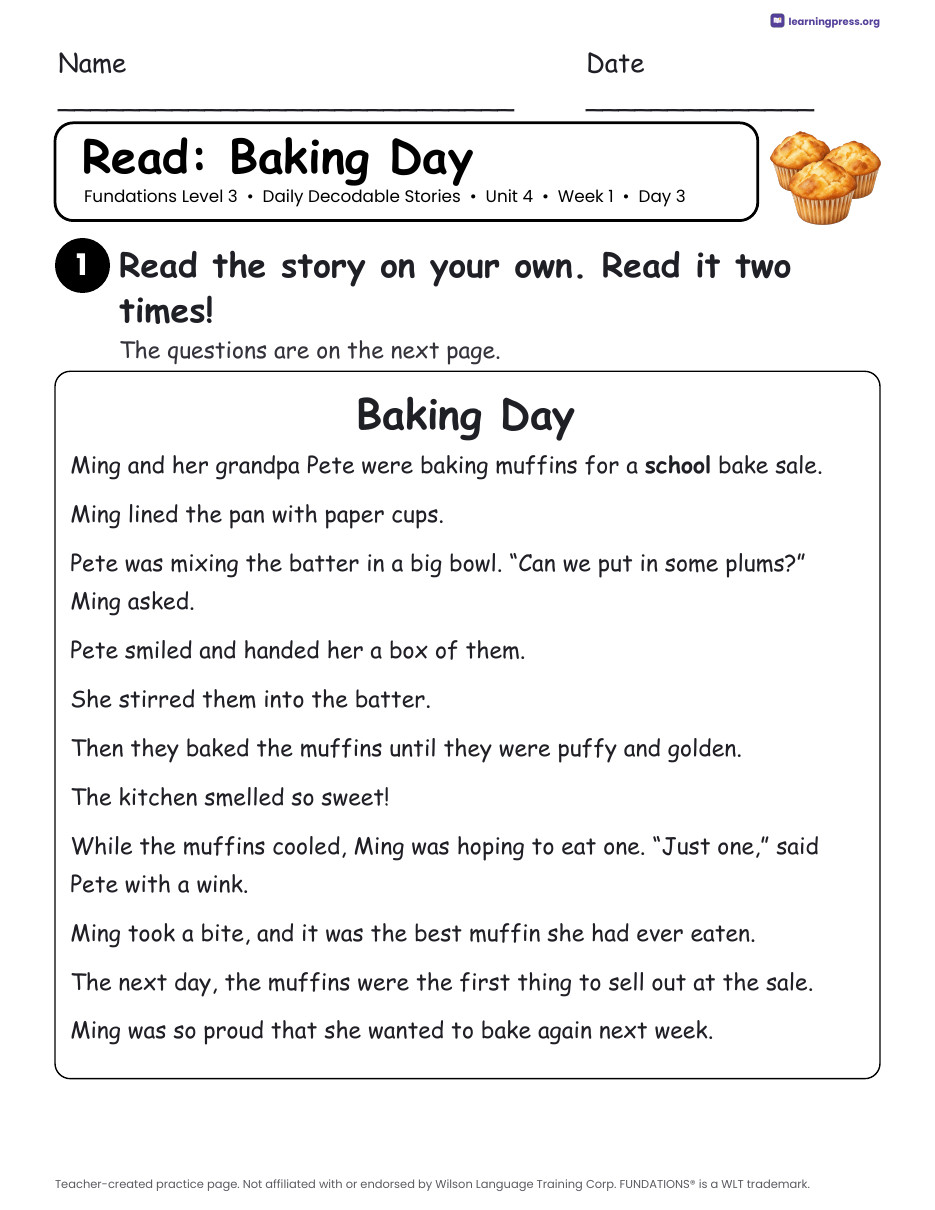 Preview page 2 of Fundations Level 3 Unit 4 Daily Decodable Stories