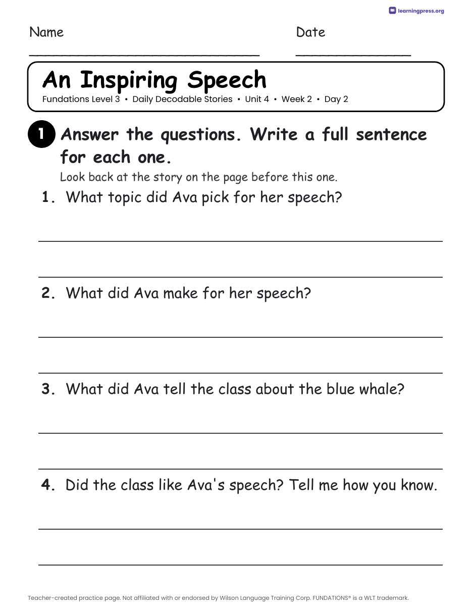 Preview page 4 of Fundations Level 3 Unit 4 Daily Decodable Stories