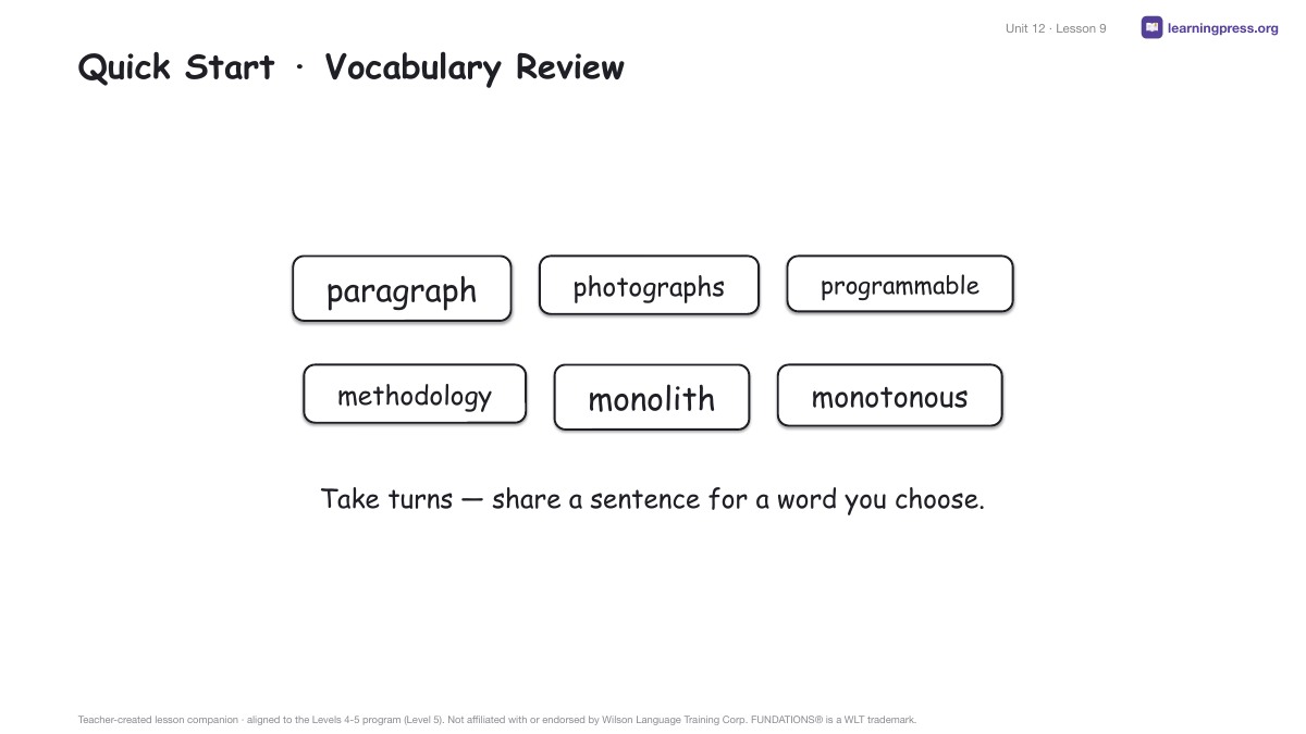 Preview page 4 of Fundations Level 5 Unit 12 Lesson Slides