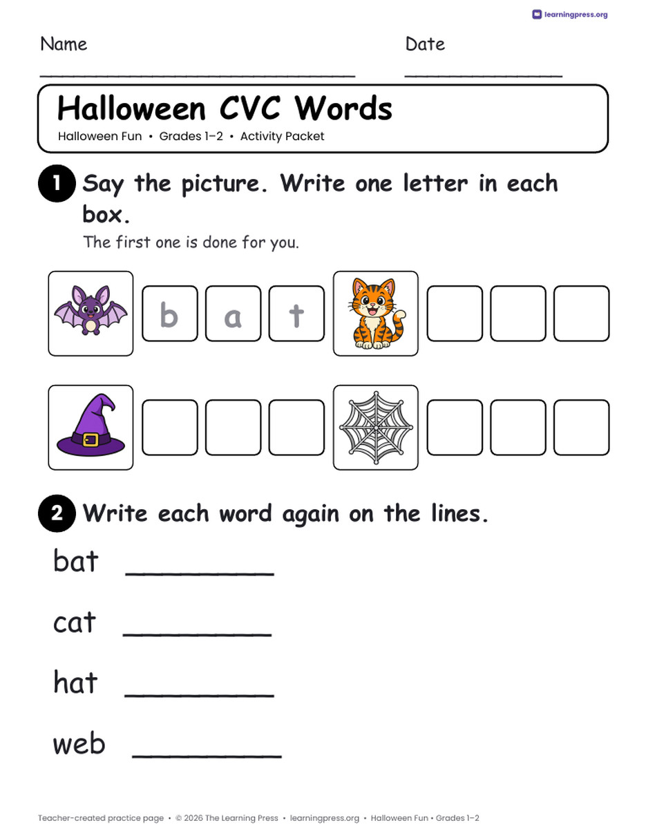 Preview page 2 of Halloween Activity Packet · Grades 1–2