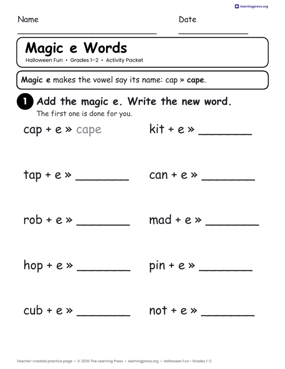 Preview page 3 of Halloween Activity Packet · Grades 1–2