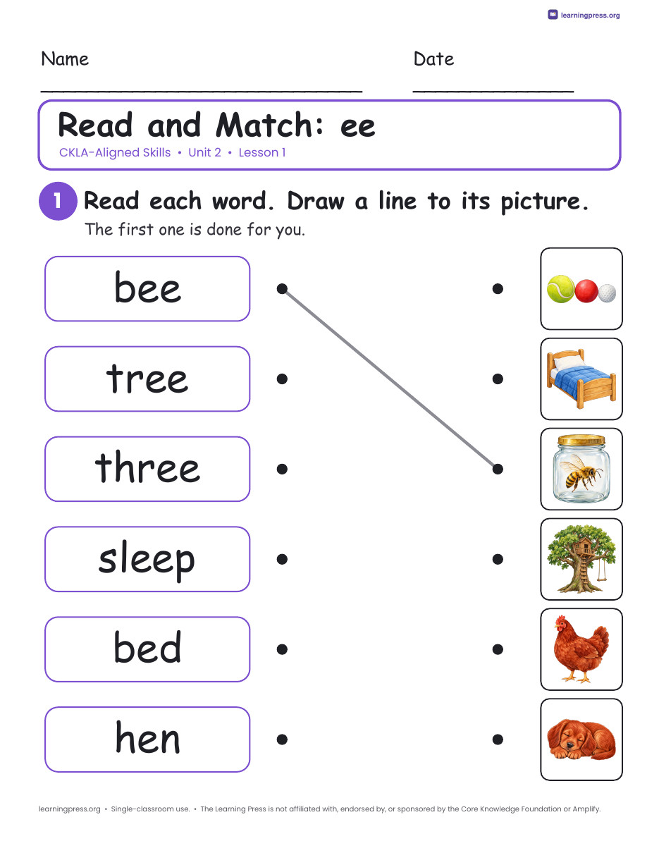 Preview page 1 of CKLA-Aligned Grade 1 Skills Unit 2 Worksheets (Lessons 1–19)