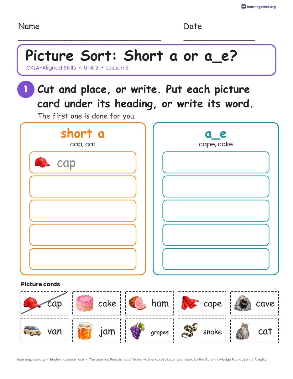 Preview page 3 of CKLA-Aligned Grade 1 Skills Unit 2 Worksheets (Lessons 1–19)