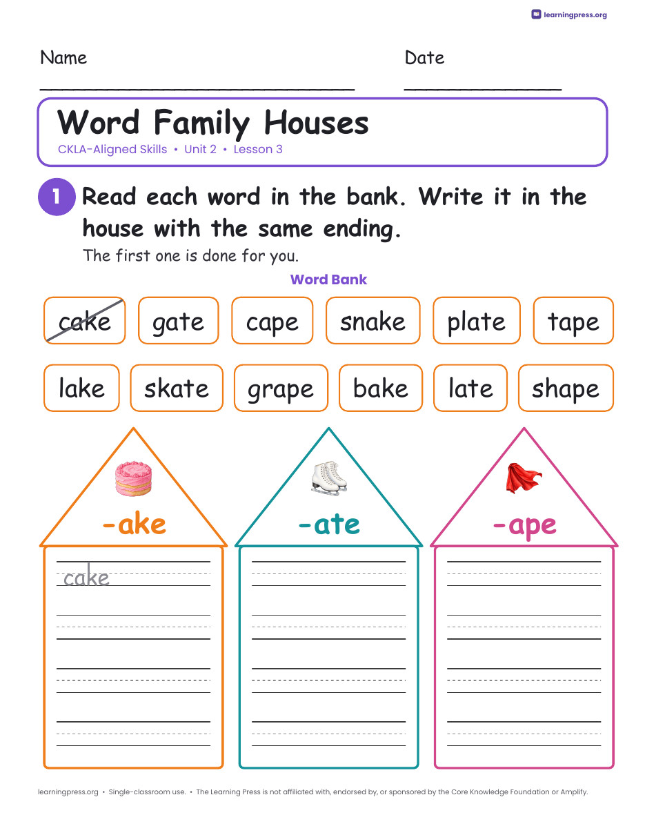 Preview page 4 of CKLA-Aligned Grade 1 Skills Unit 2 Worksheets (Lessons 1–19)