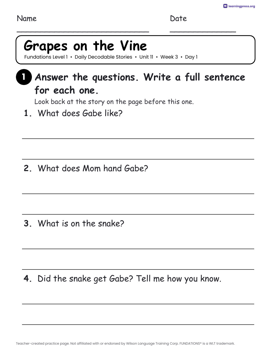Preview page 4 of Fundations Level 1 Unit 11 Daily Decodable Stories