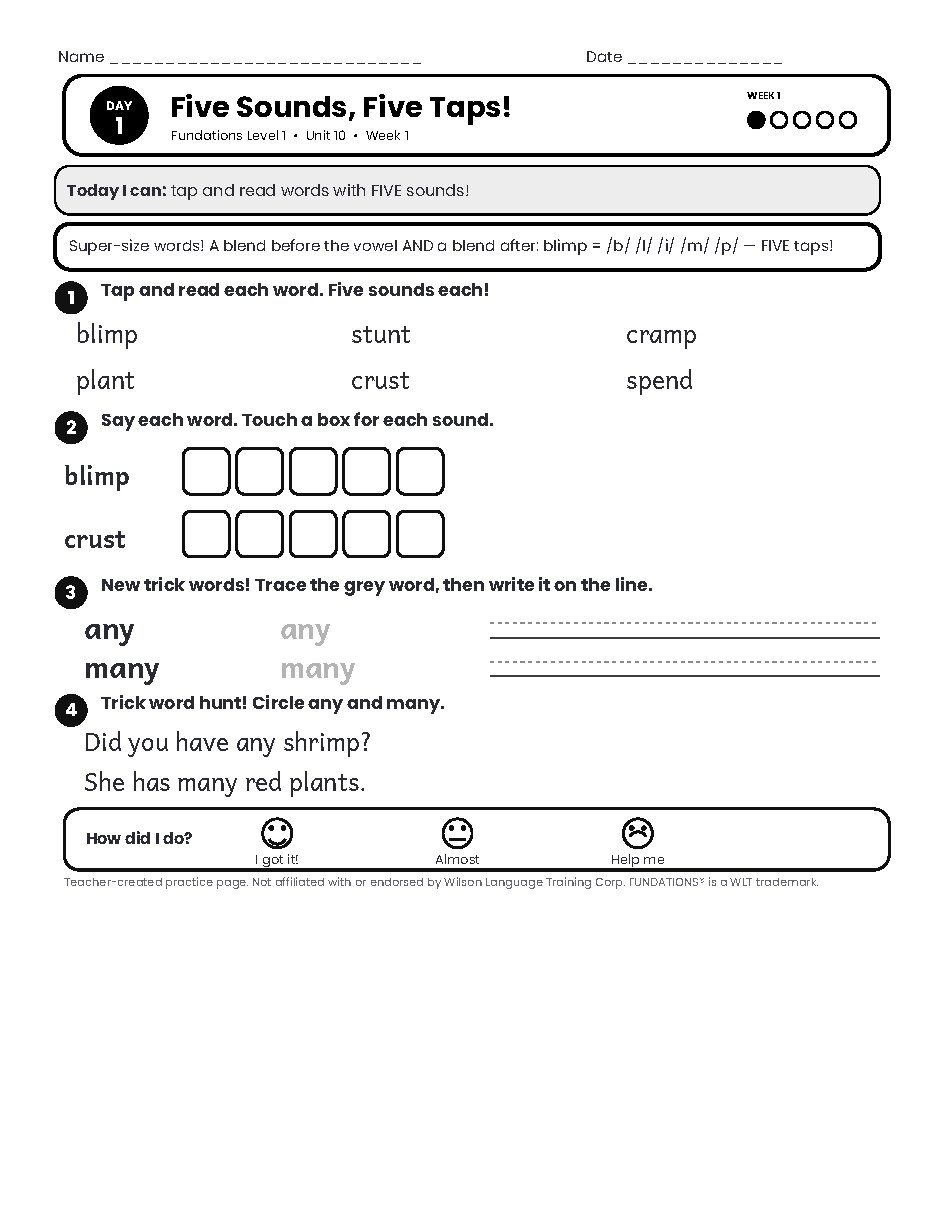 Preview page 2 of Fundations Level 1 Unit 10 Practice Pack