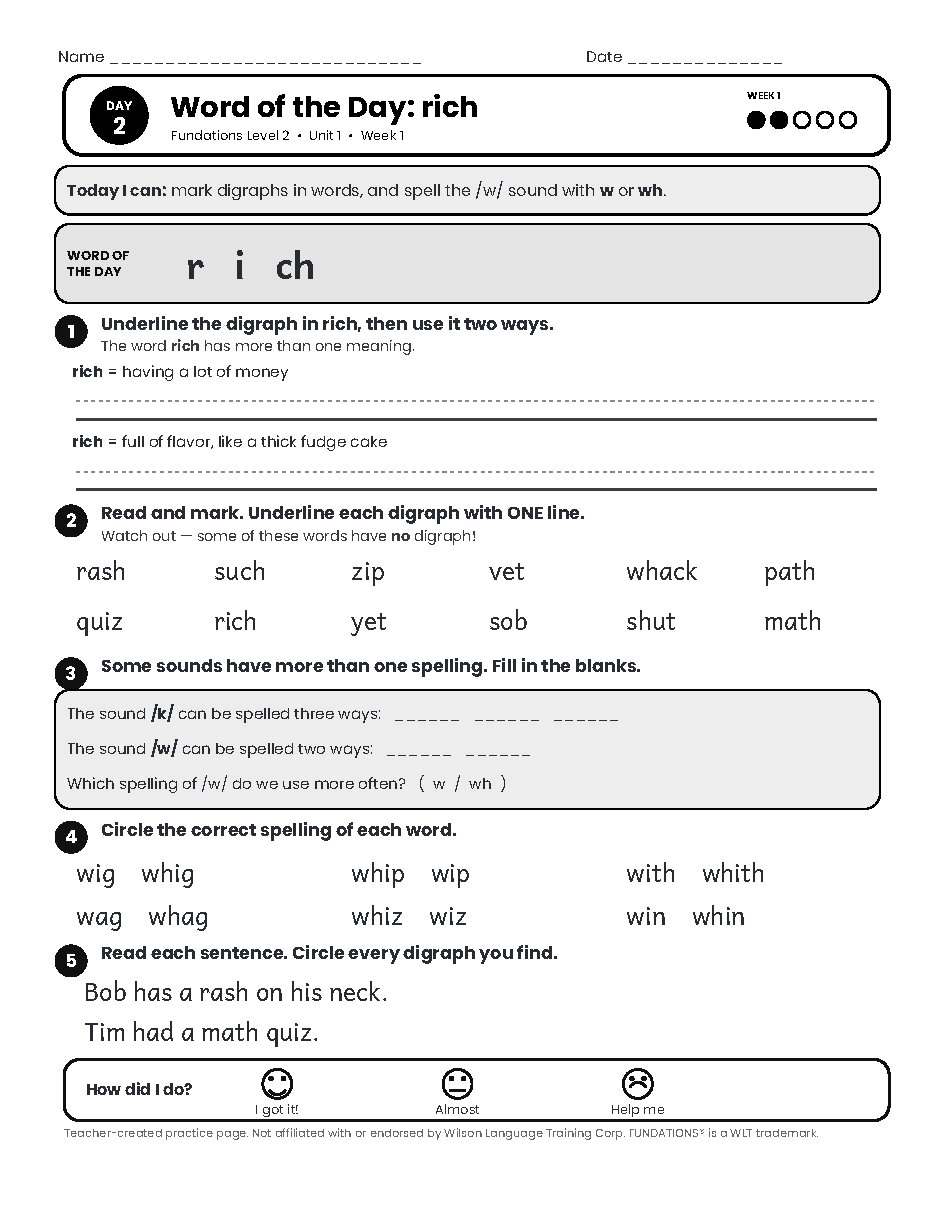 Preview page 3 of Fundations Level 2 Unit 1 Practice Pack