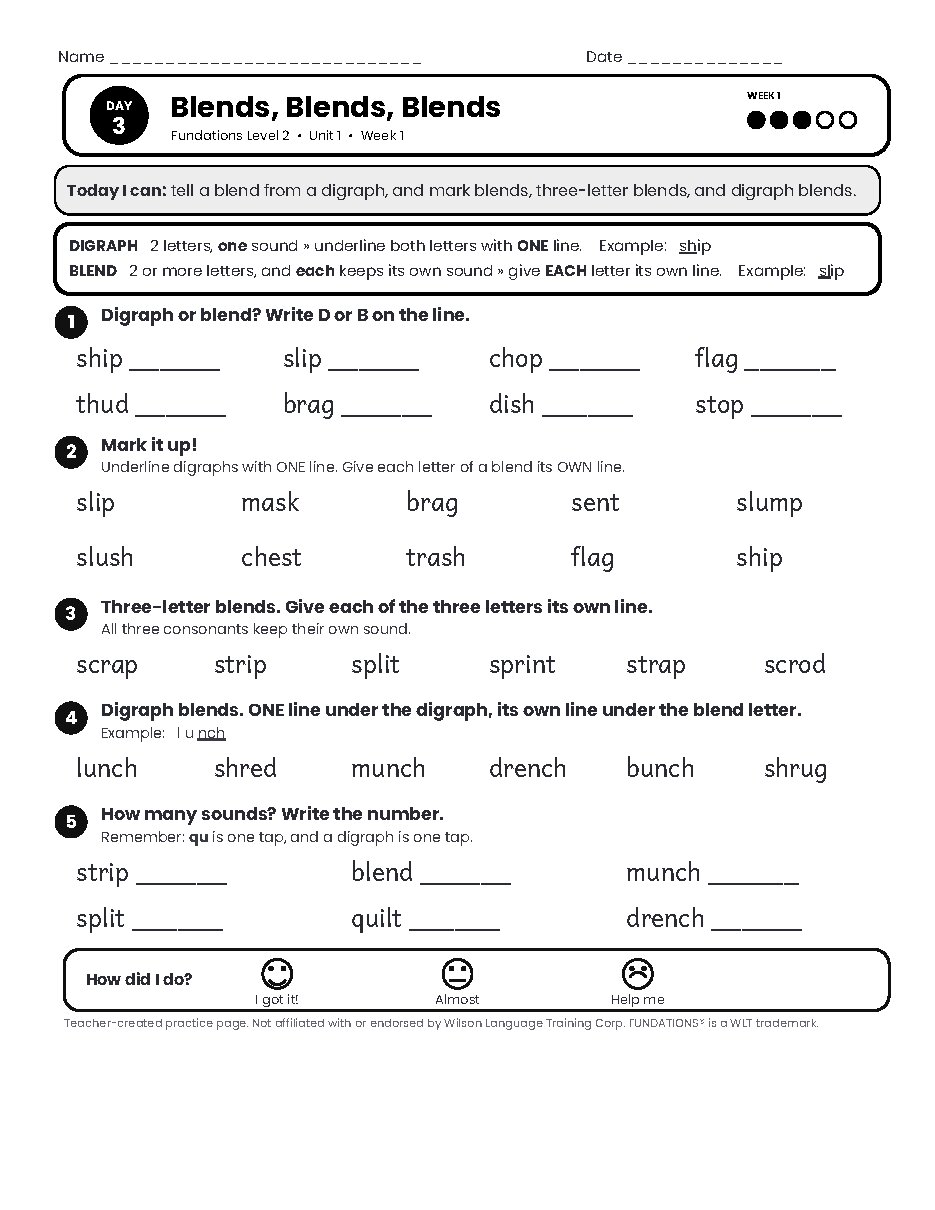 Preview page 4 of Fundations Level 2 Unit 1 Practice Pack
