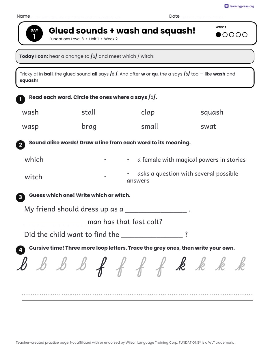 Preview page 3 of Fundations Level 3 Unit 1 Daily Lesson Work Pages