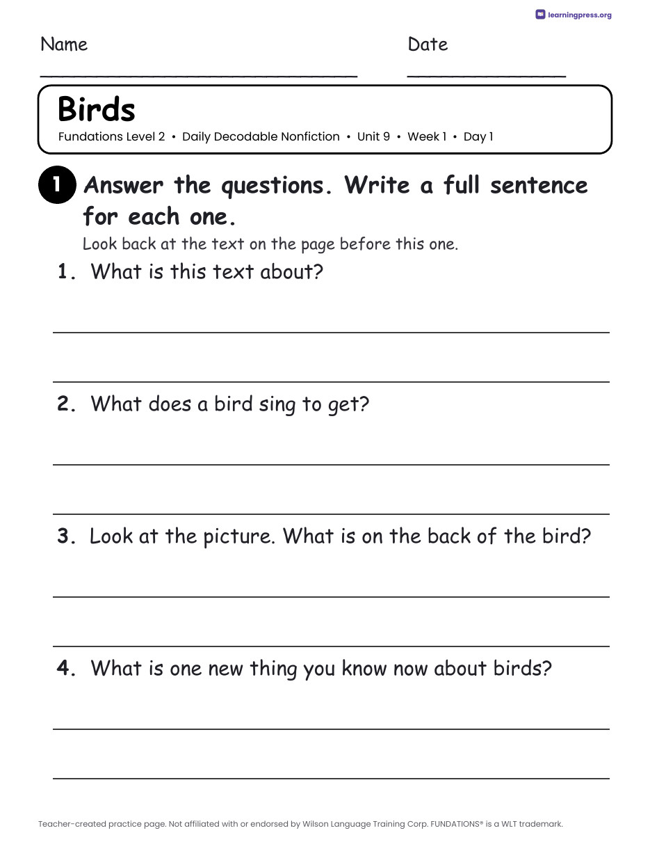 Preview page 2 of Fundations-Aligned Daily Decodable Nonfiction · Level 2 Unit 9