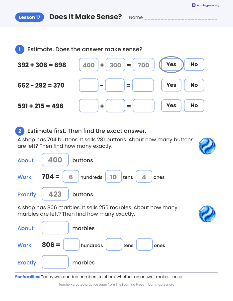 Preview page 3 of Illustrative Math (IM®) Aligned 2nd Grade Unit 7 Homework Packet (Color & B&W)