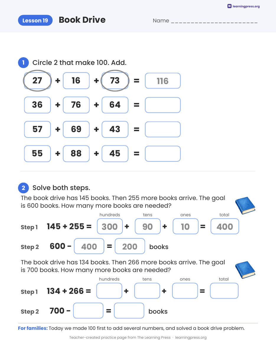 Preview page 4 of Illustrative Math (IM®) Aligned 2nd Grade Unit 7 Homework Packet (Color & B&W)