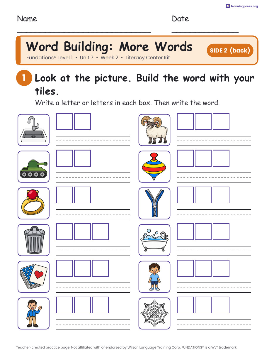 Preview page 2 of Fundations Level 1 Unit 7 Literacy Center Kits Bundle (3 Weeks)