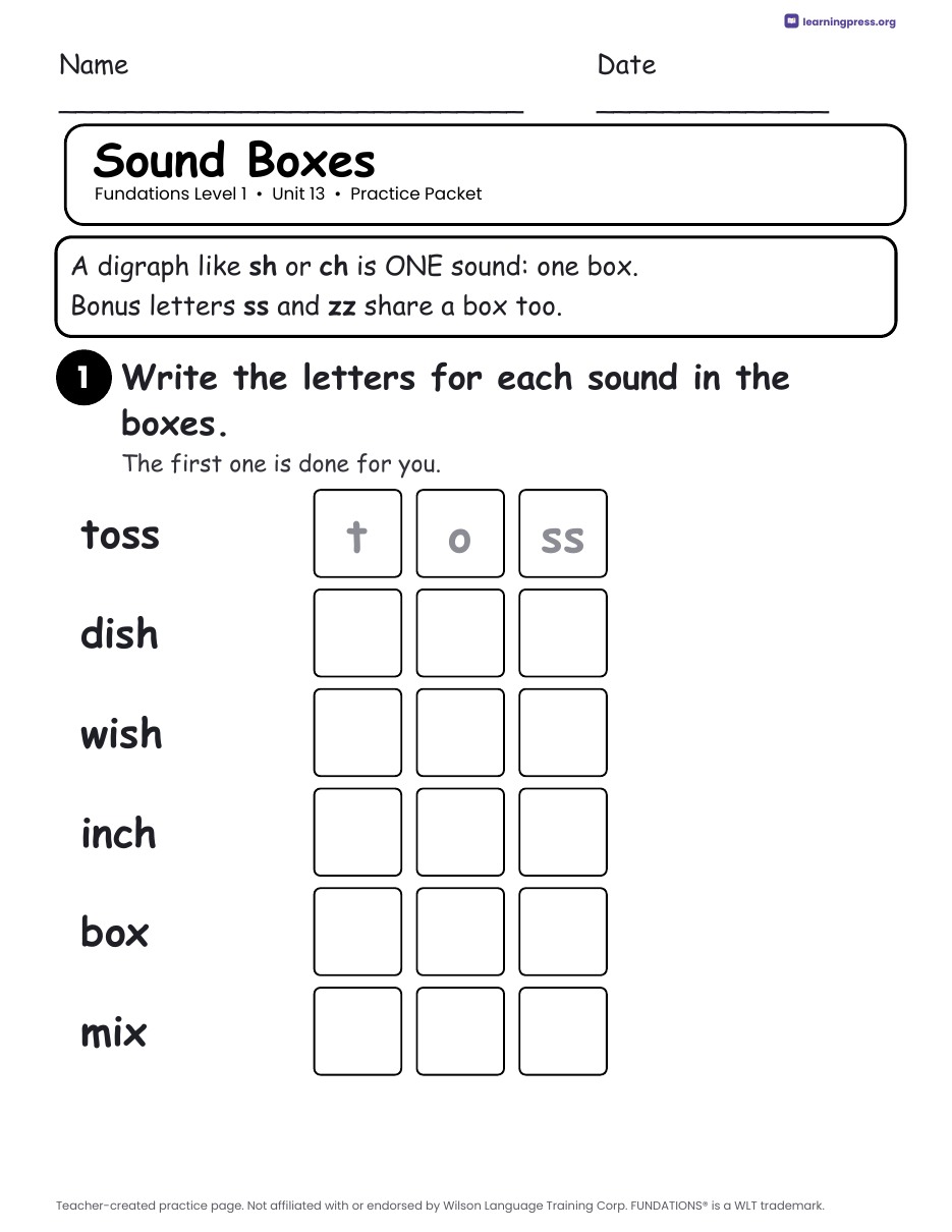 Preview page 1 of Fundations Level 1 Unit 13 Practice Packet