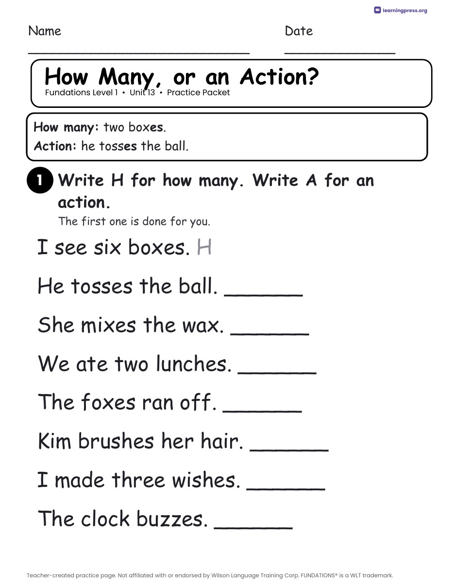 Preview page 2 of Fundations Level 1 Unit 13 Practice Packet