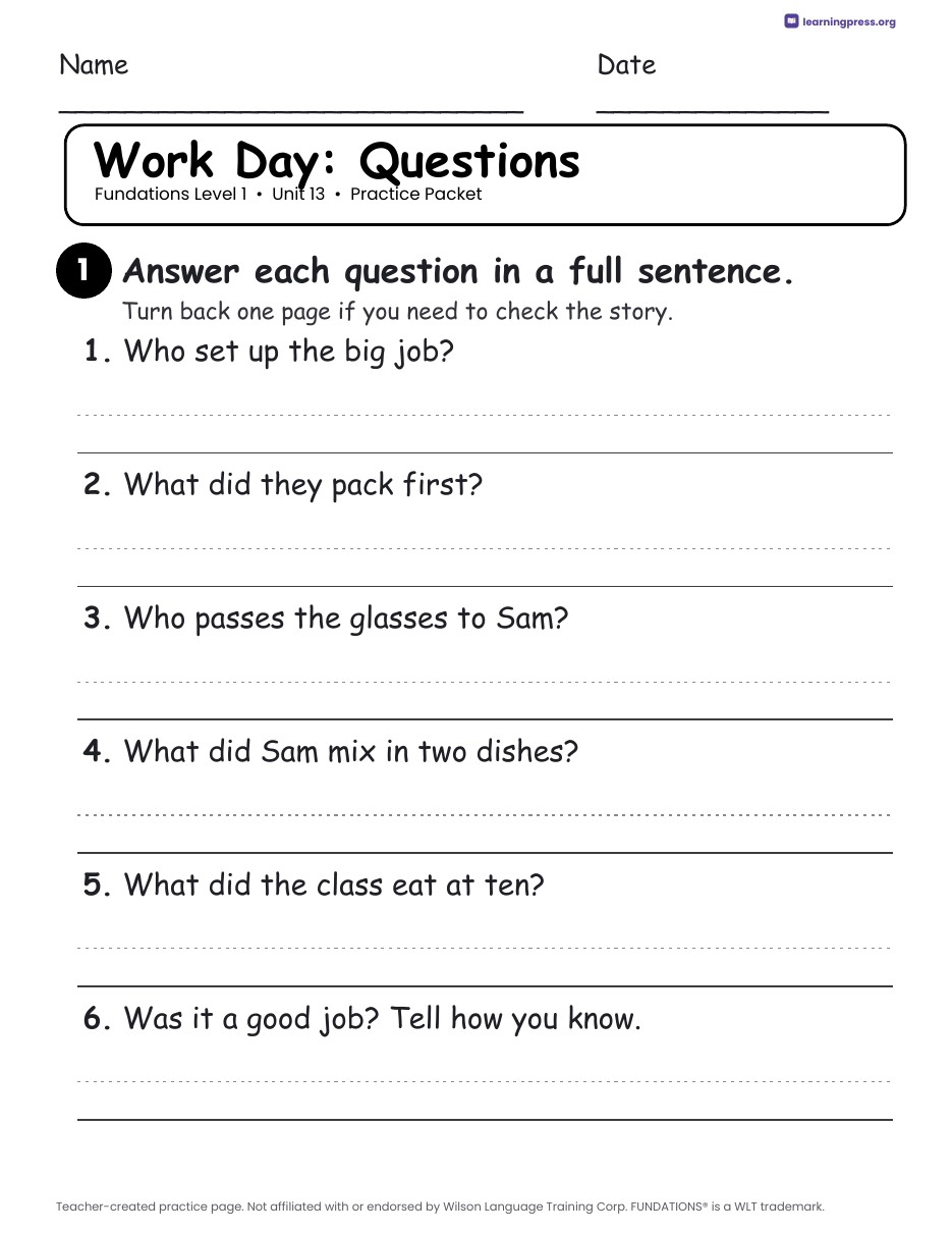 Preview page 3 of Fundations Level 1 Unit 13 Practice Packet