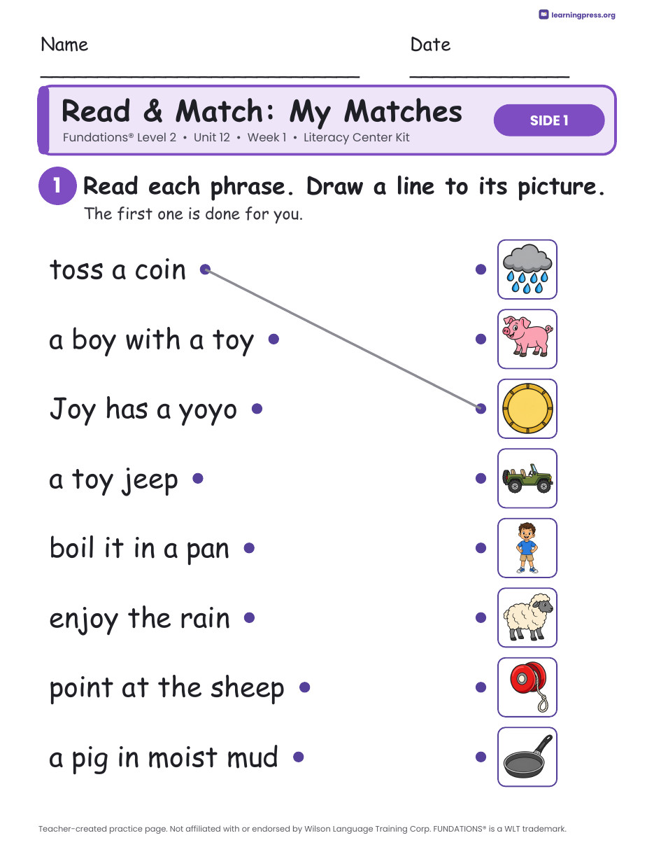 Preview page 3 of Fundations Level 2 Unit 12 Week 1 Literacy Center Kit