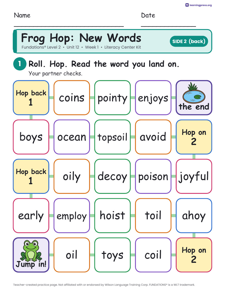 Preview page 4 of Fundations Level 2 Unit 12 Week 1 Literacy Center Kit