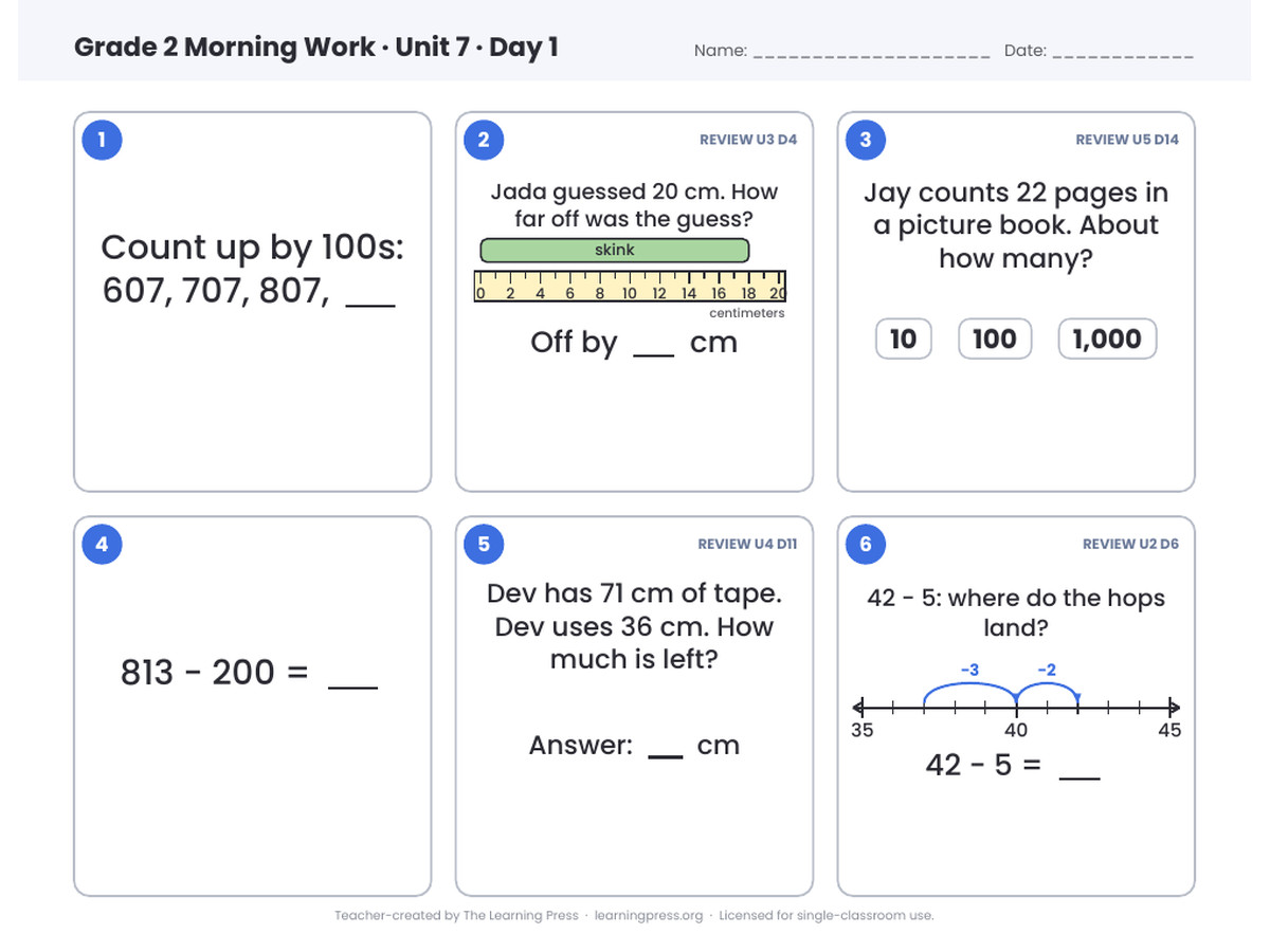 Preview page 1 of Illustrative Math (IM®) Aligned 2nd Grade Unit 7 Morning Work