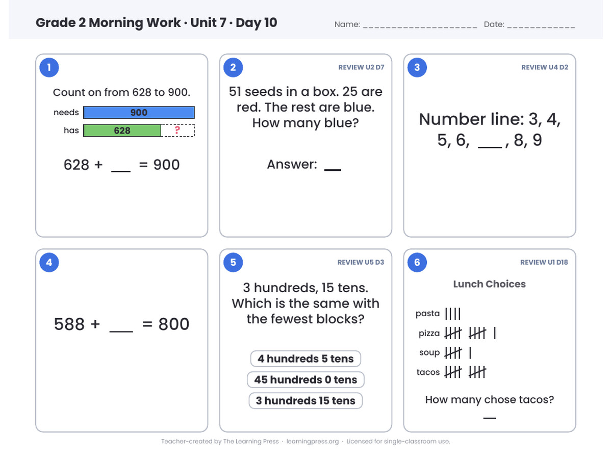 Preview page 3 of Illustrative Math (IM®) Aligned 2nd Grade Unit 7 Morning Work