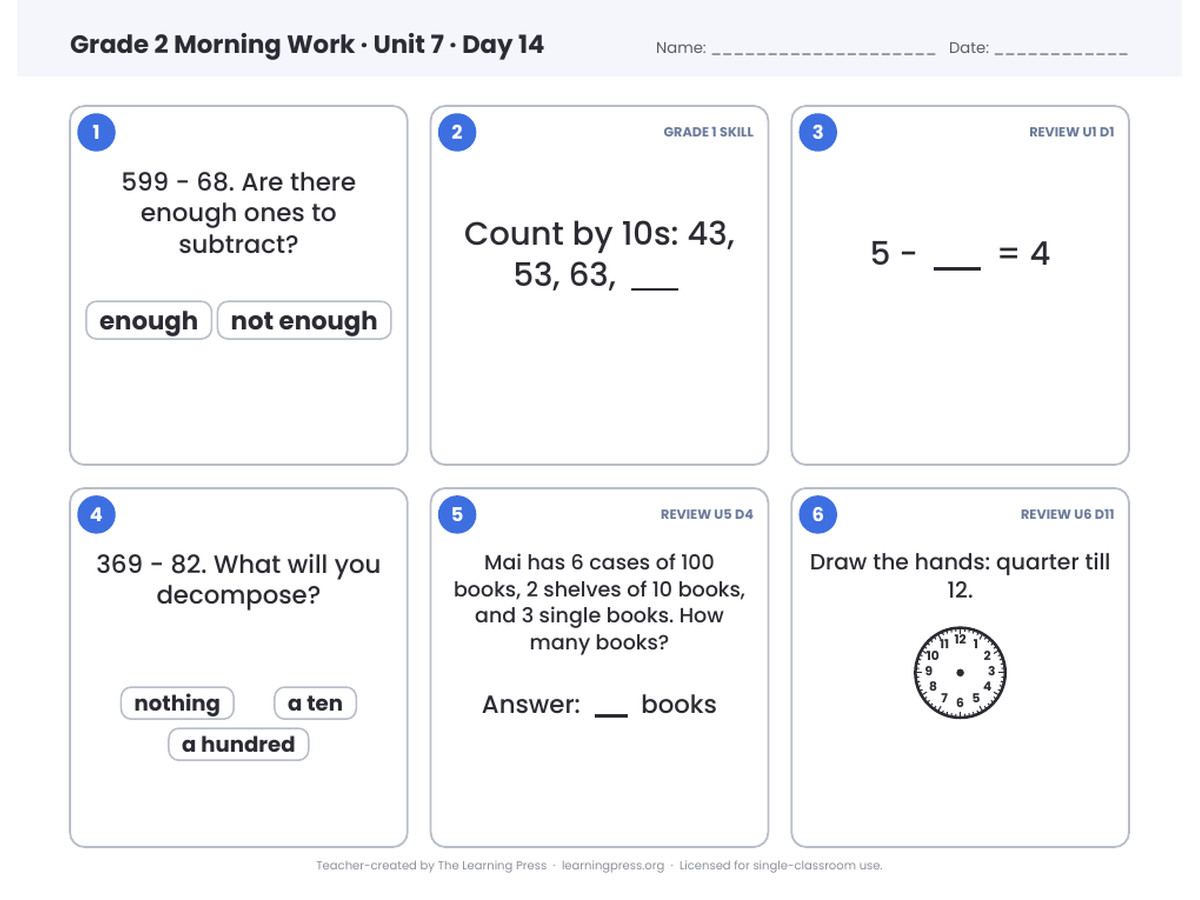 Preview page 4 of Illustrative Math (IM®) Aligned 2nd Grade Unit 7 Morning Work