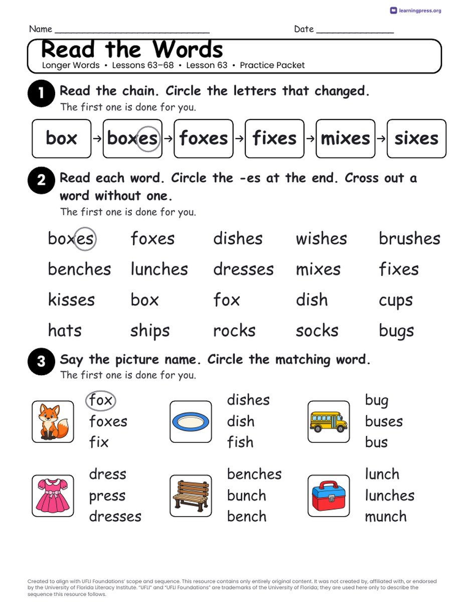 Preview page 2 of Longer Words Unit Bundle · Lessons 63–68