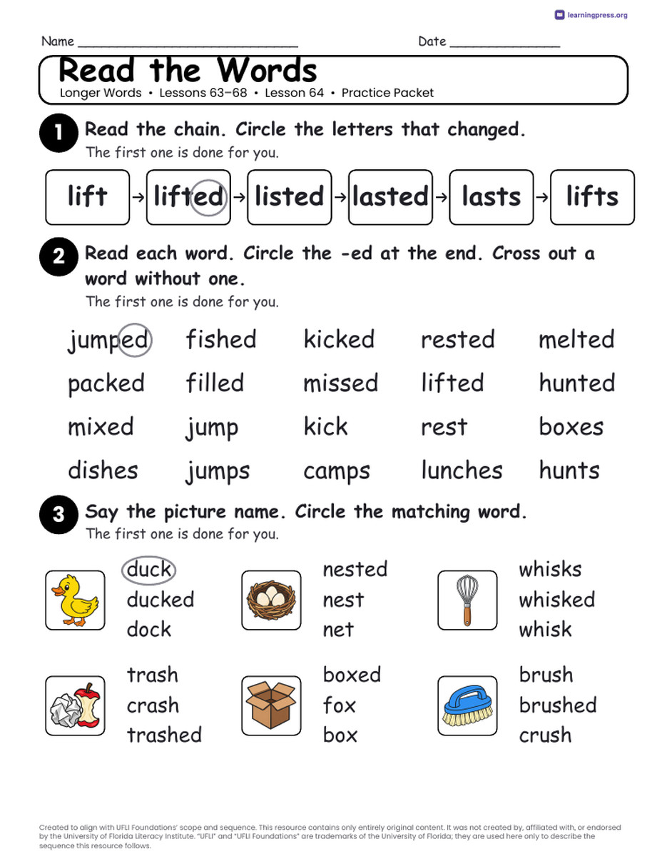 Preview page 4 of Longer Words Unit Bundle · Lessons 63–68