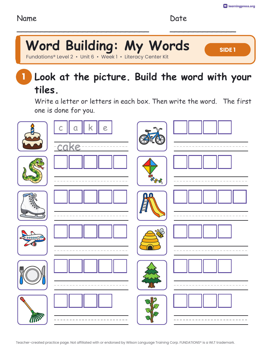 Preview page 2 of Fundations Level 2 Unit 6 Week 1 Literacy Center Kit