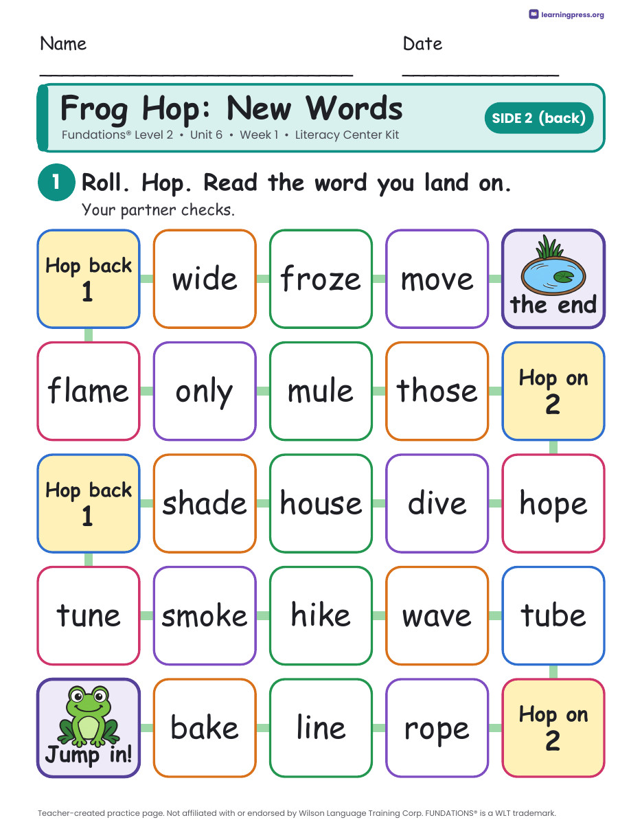 Preview page 4 of Fundations Level 2 Unit 6 Week 1 Literacy Center Kit