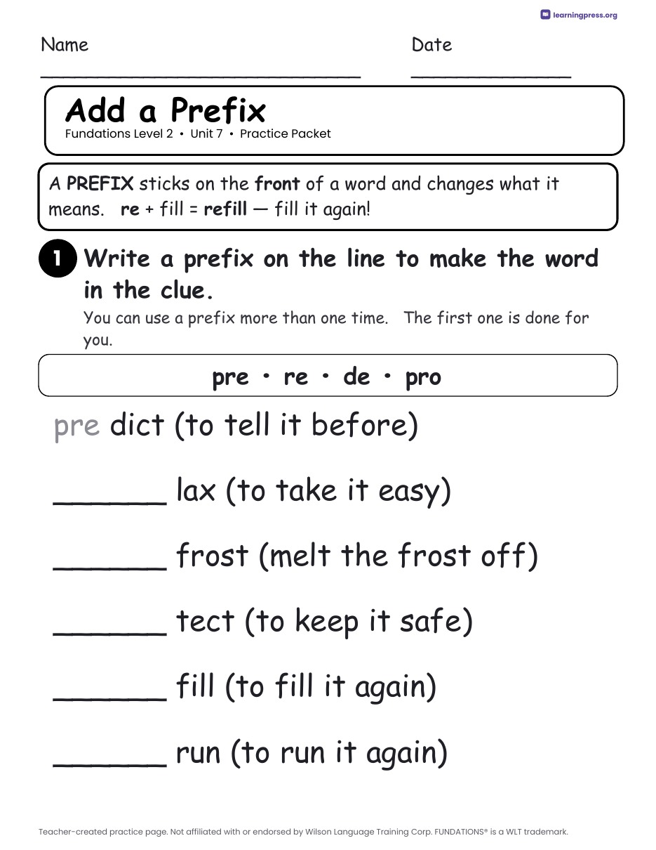 Preview page 2 of Fundations Level 2 Unit 7 Practice Packet