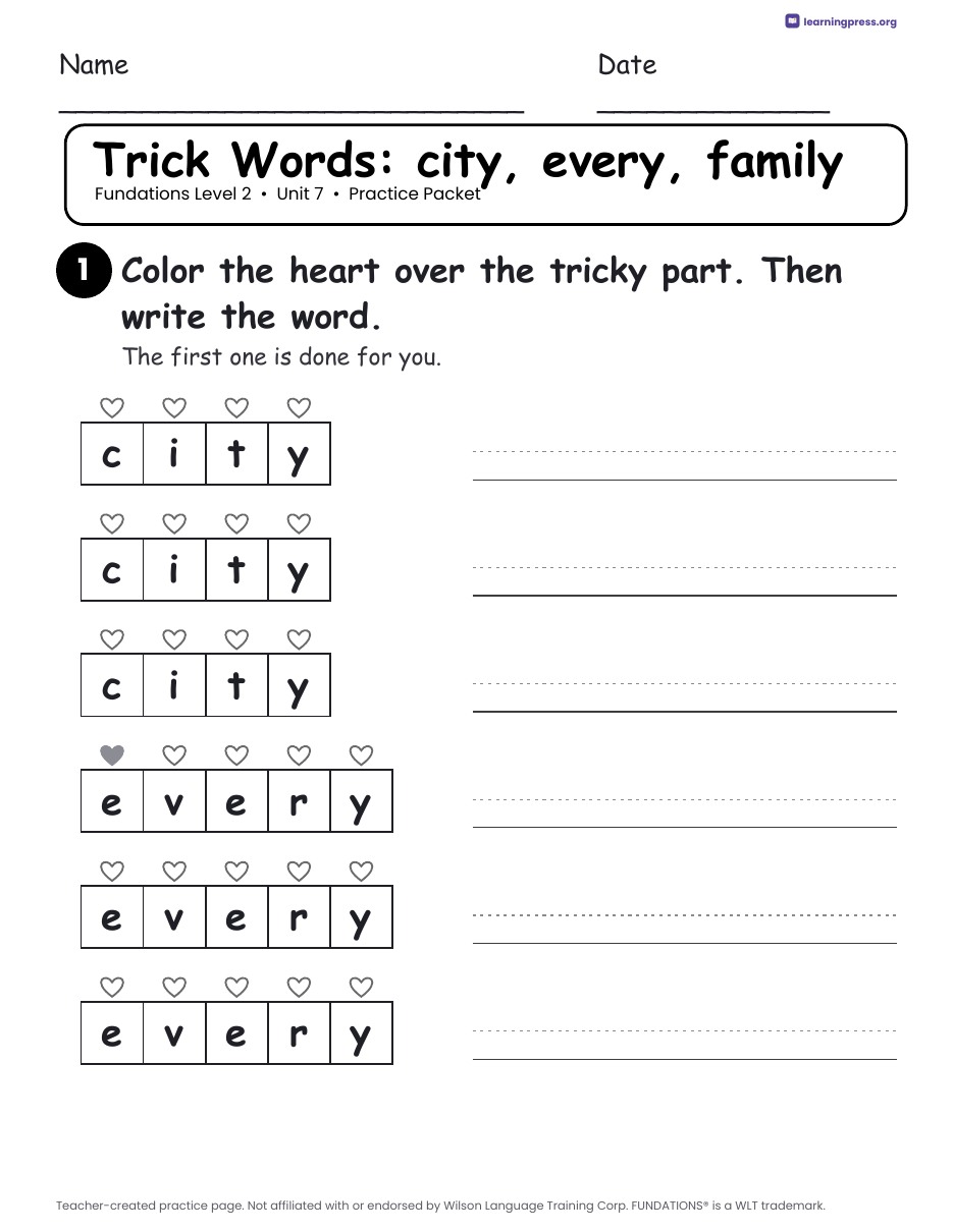Preview page 3 of Fundations Level 2 Unit 7 Practice Packet