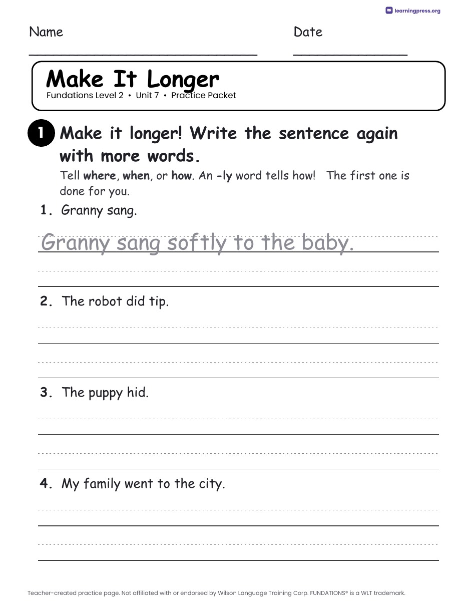 Preview page 4 of Fundations Level 2 Unit 7 Practice Packet