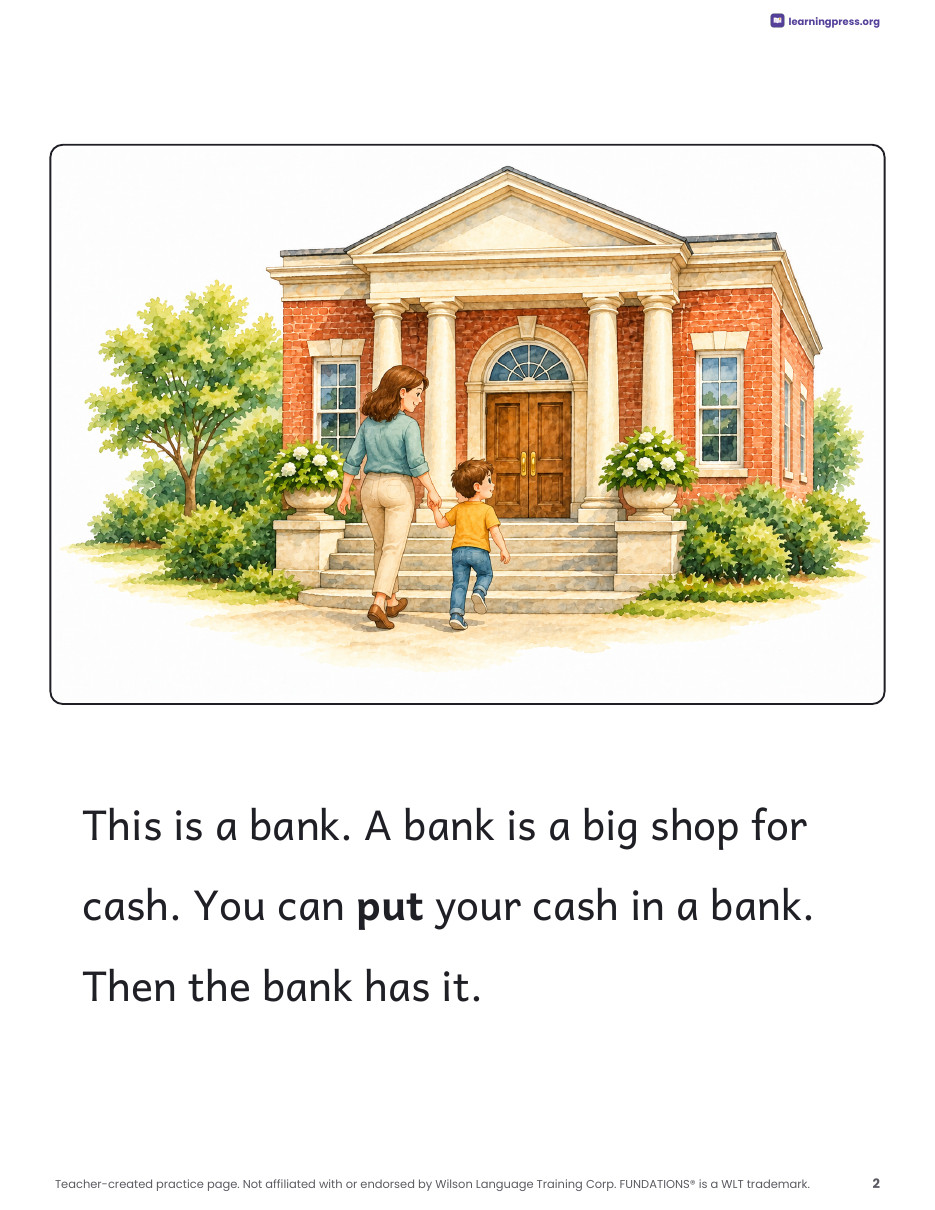 Preview page 1 of Fundations®-Aligned Decodable Nonfiction Book · Level 1 Unit 7: Banks