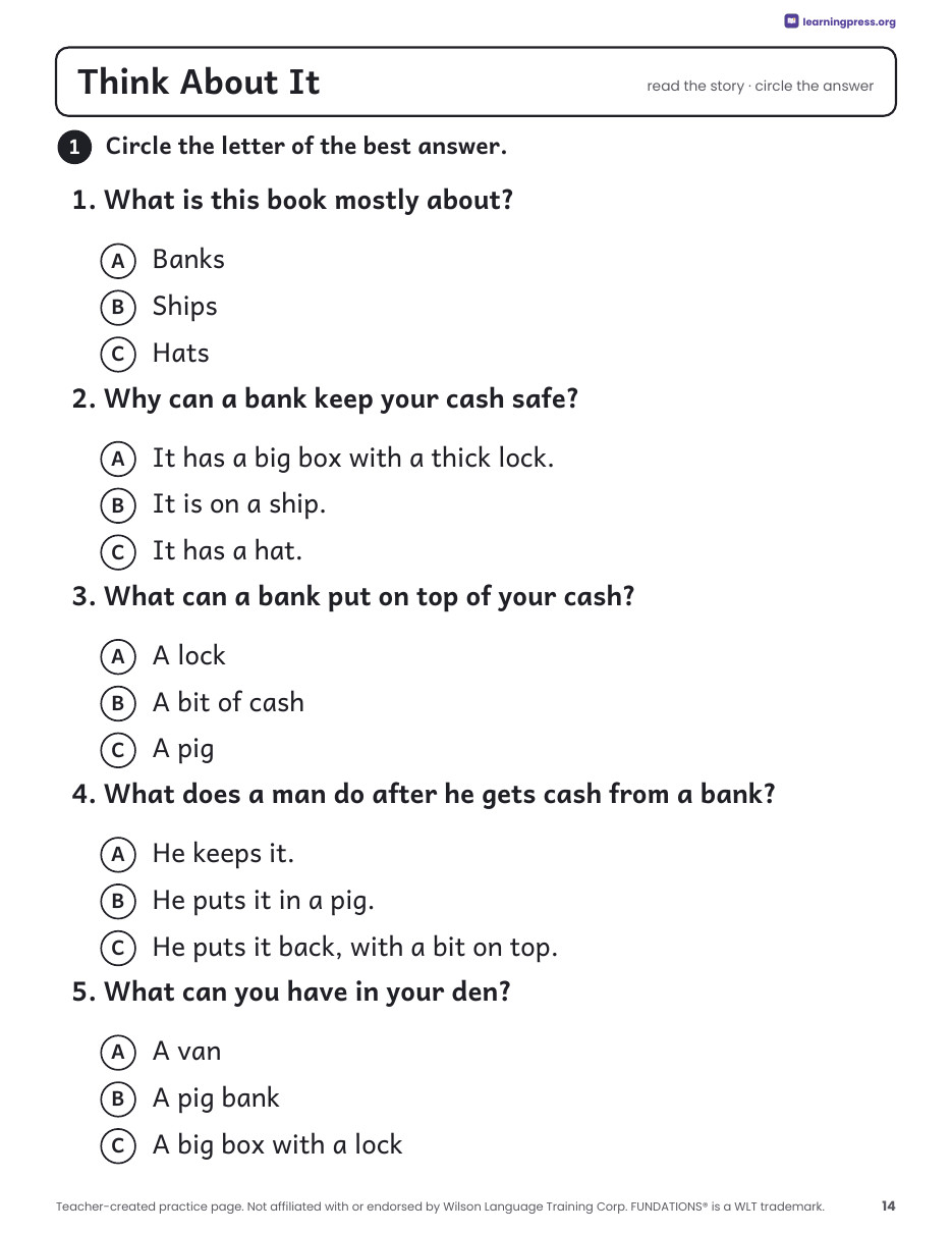 Preview page 3 of Fundations®-Aligned Decodable Nonfiction Book · Level 1 Unit 7: Banks