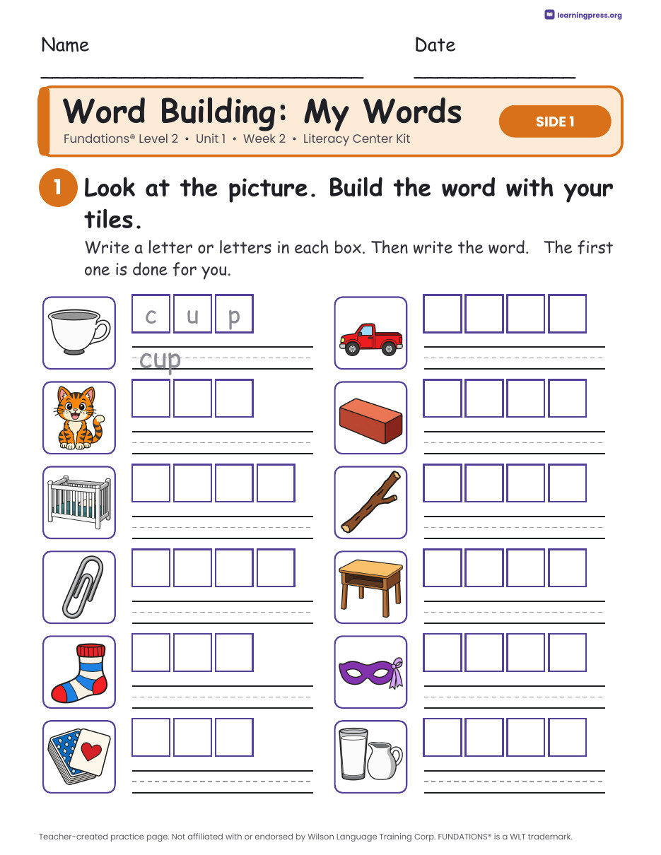 Preview page 2 of Fundations Level 2 Unit 1 Week 2 Literacy Center Kit