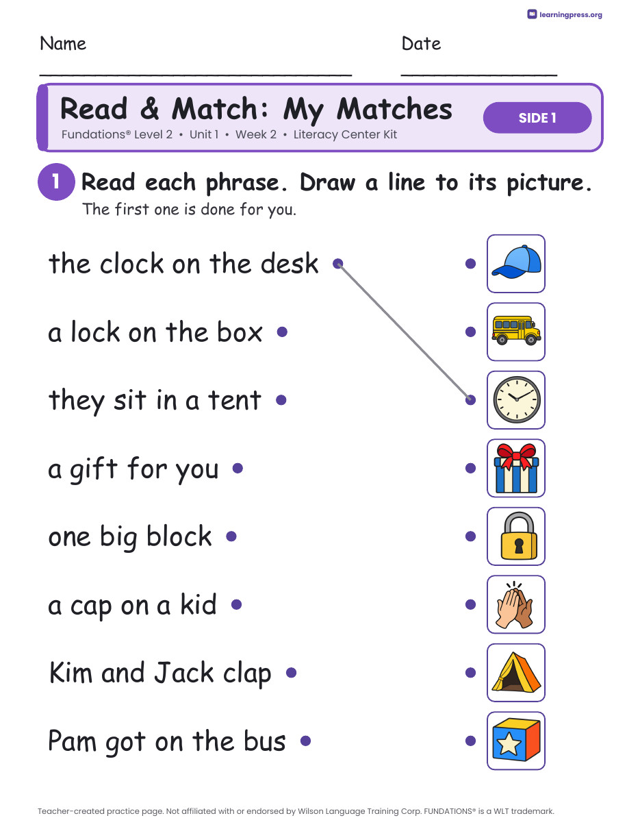 Preview page 3 of Fundations Level 2 Unit 1 Week 2 Literacy Center Kit