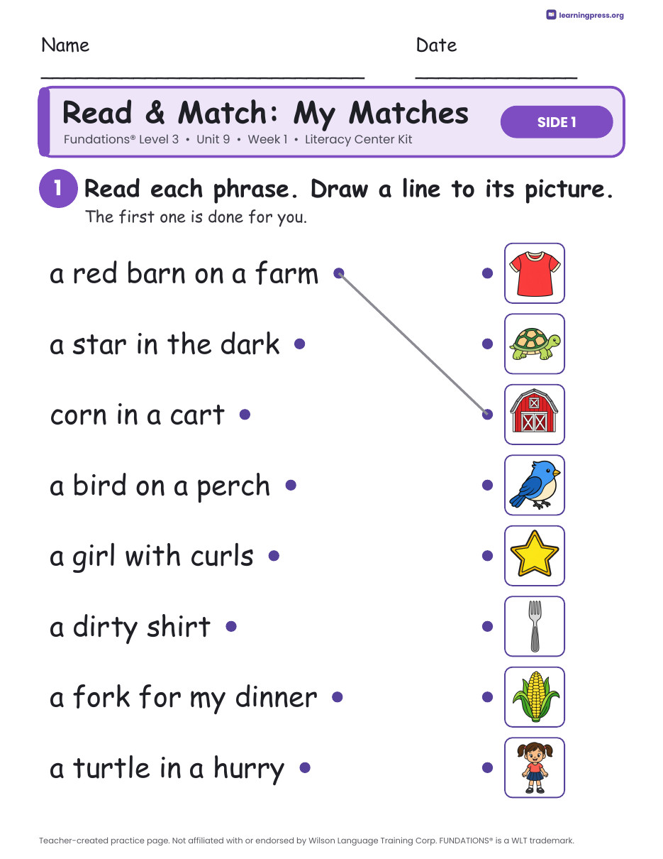 Preview page 3 of Fundations Level 3 Unit 9 Week 1 Literacy Center Kit