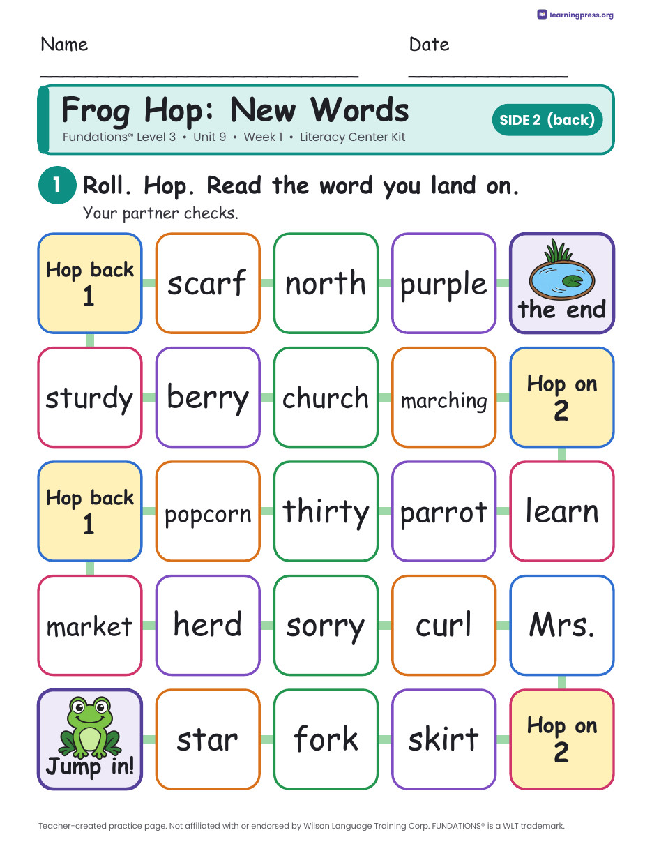 Preview page 4 of Fundations Level 3 Unit 9 Week 1 Literacy Center Kit