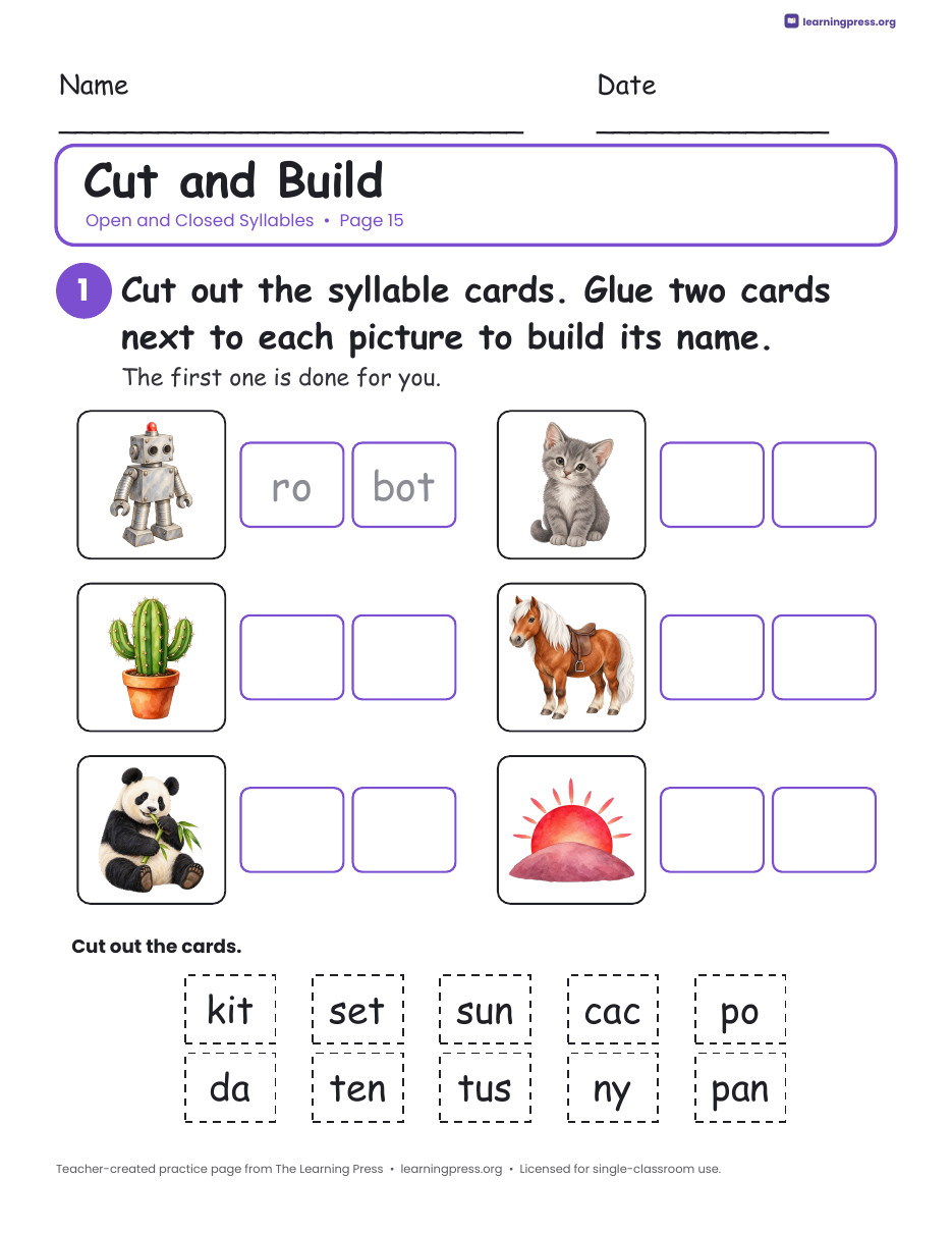 Preview page 2 of Open and Closed Syllables Worksheets, Posters & Slides | VCCV, VCV | Grades 1-3